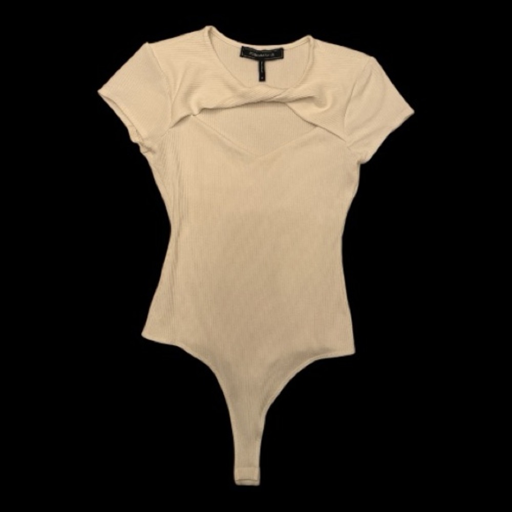 BCBGMaxAzria White Ribbed Bodysuit